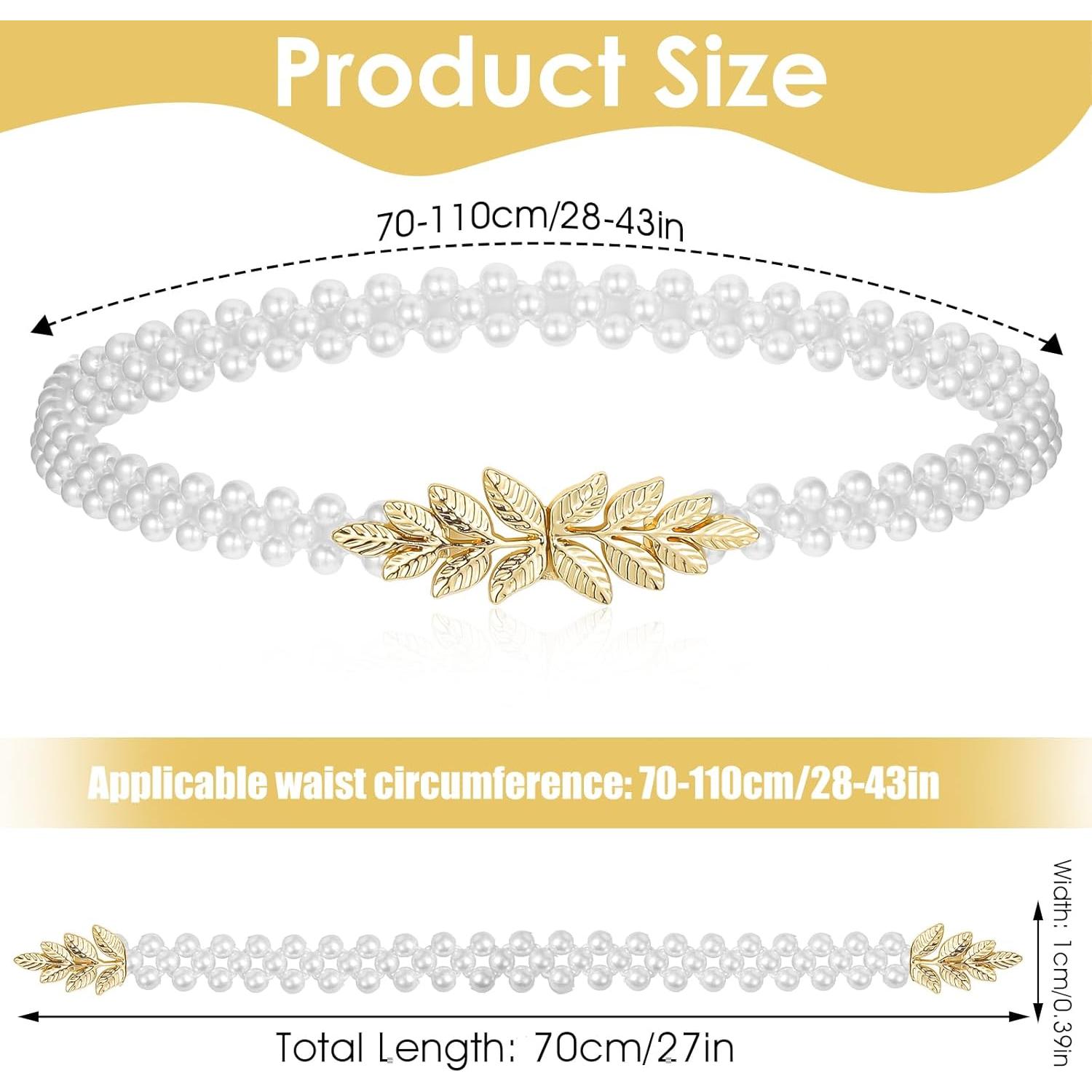 Cinturón Elástico de Perlas Doradas AOZUO 70cm Ajustable