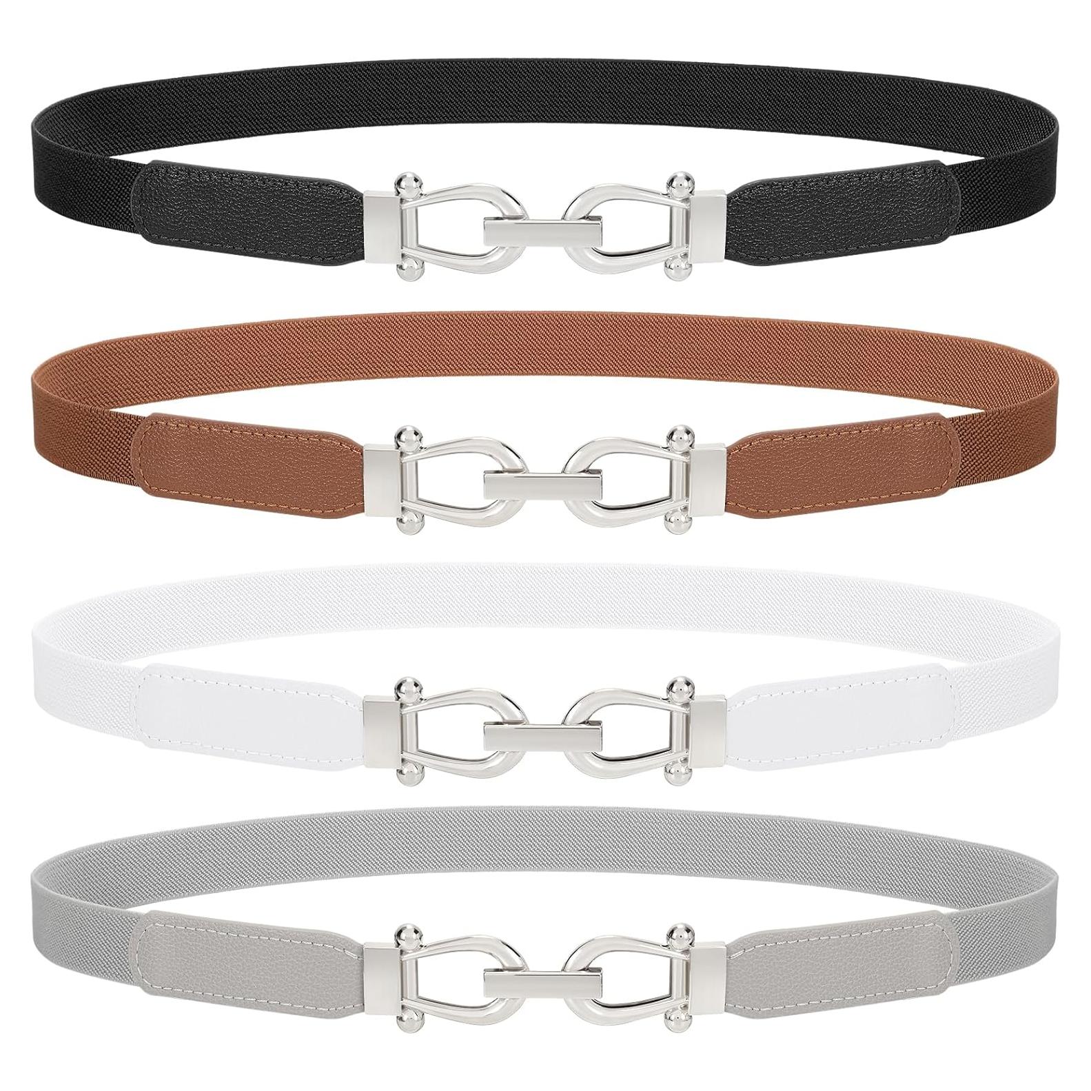 4 Cinturones Elásticos Ajustables para Mujeres con Hebilla Dorada