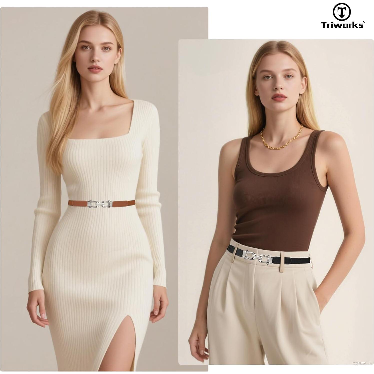 4 Cinturones Elásticos Ajustables para Mujeres con Hebilla Dorada