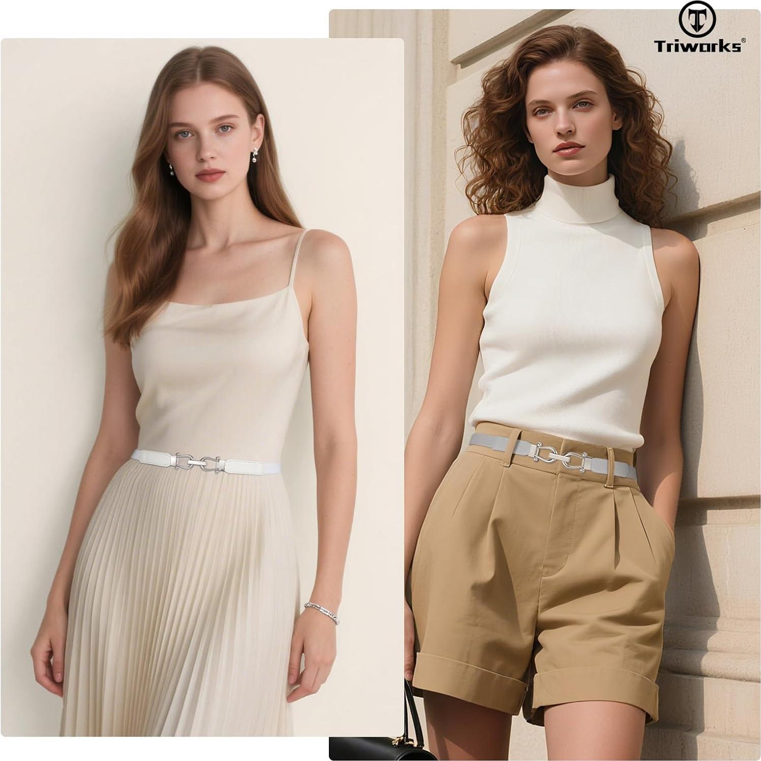 4 Cinturones Elásticos Ajustables para Mujeres con Hebilla Dorada