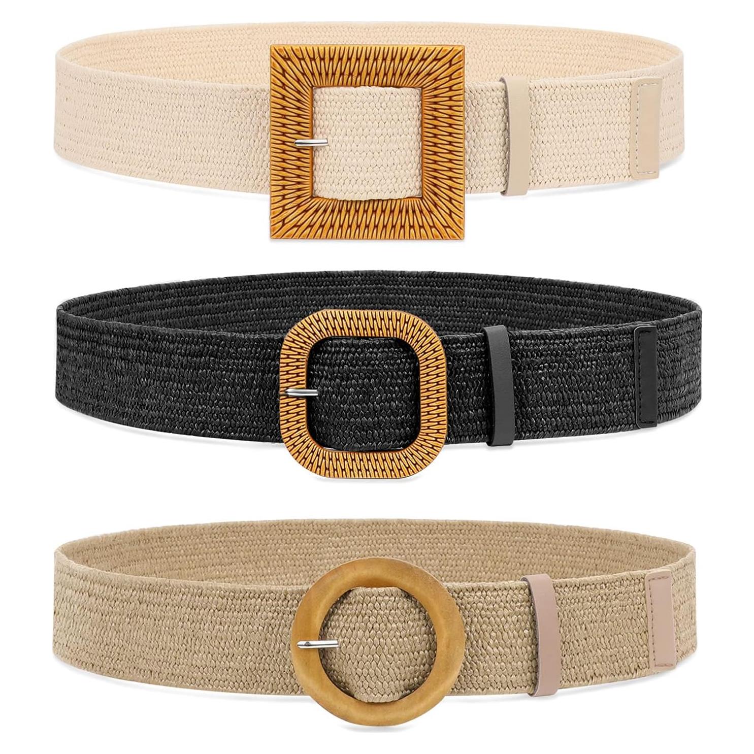 Set de 3 Cinturones Elásticos Trenzados de Paja para Mujeres