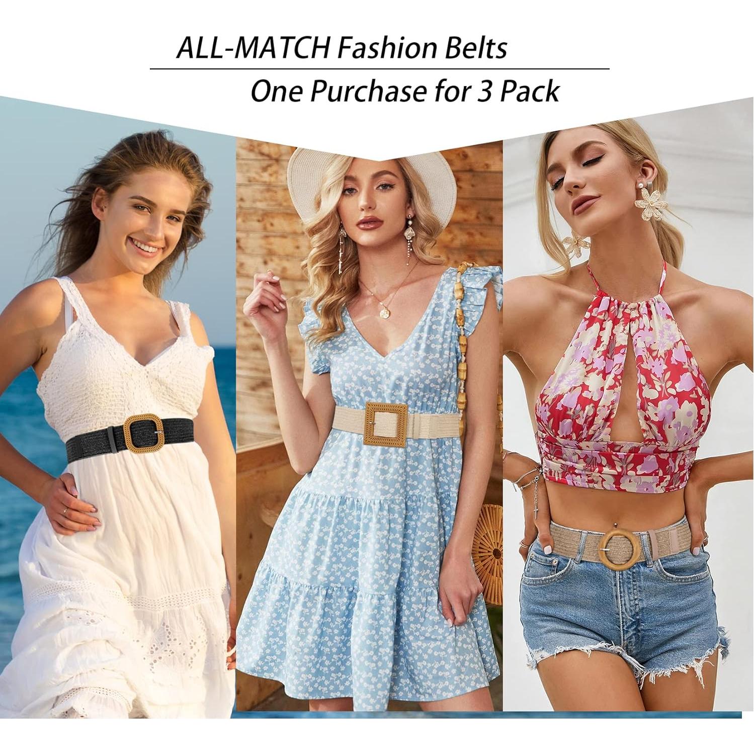 Set de 3 Cinturones Elásticos Trenzados de Paja para Mujeres