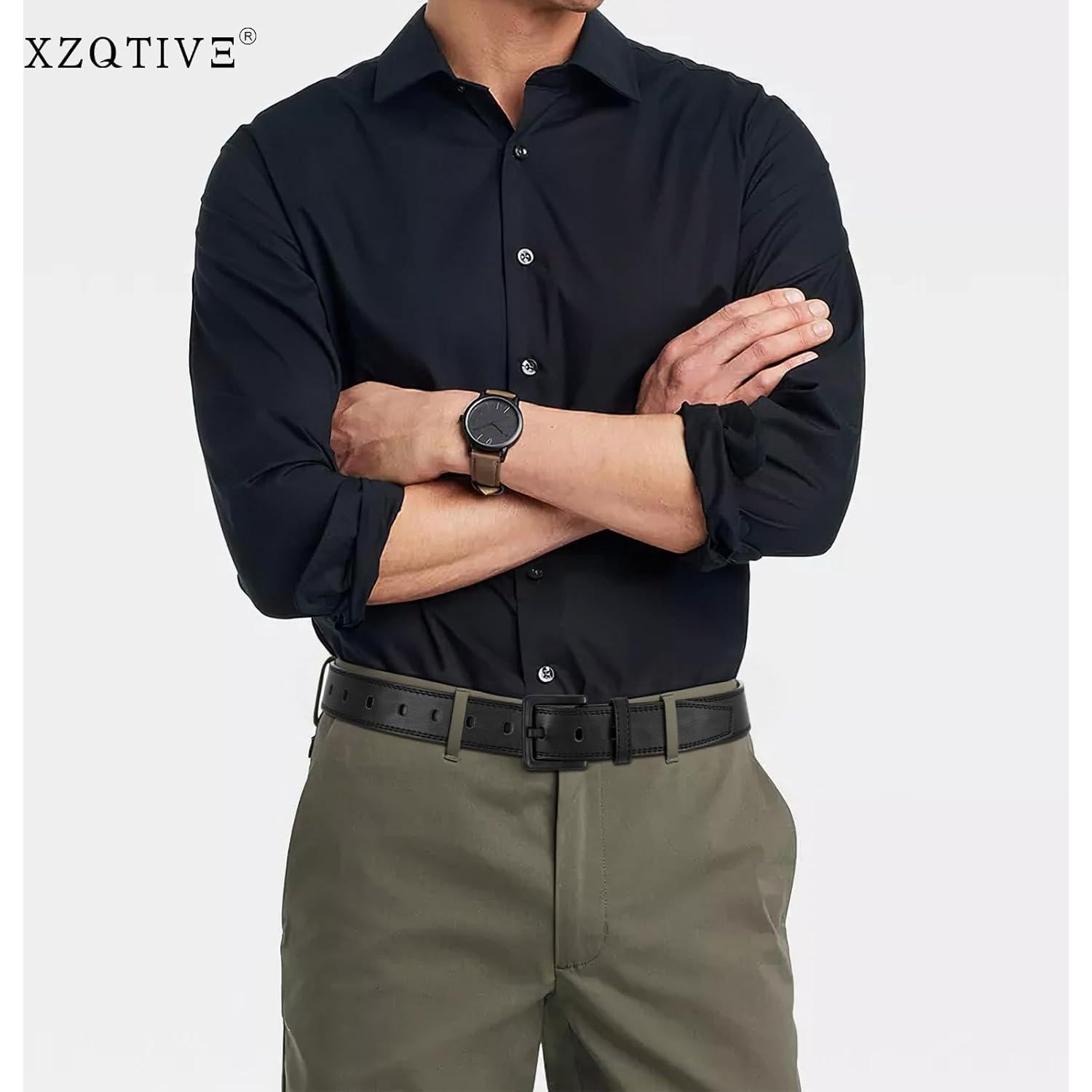 Cinturón de Cuero Hipoalergénico XZQTIVE Negro Ajustable 91-101 cm