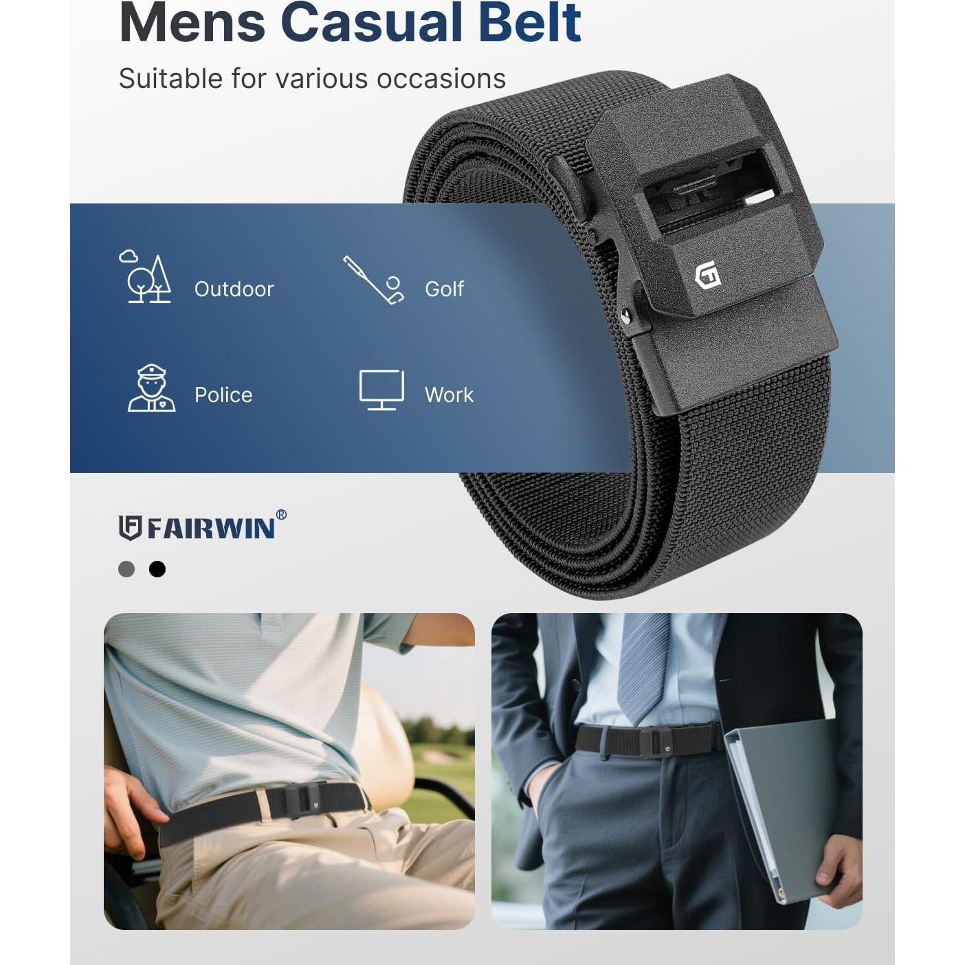 Cinturón de Trinquete Fairwin para Hombres - Nylon Elástico S