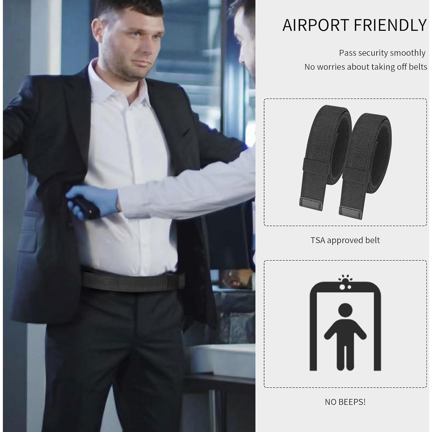 Cinturón Hipoalergénico Nylon Mecánico TSA 3.5 cm Negro XL