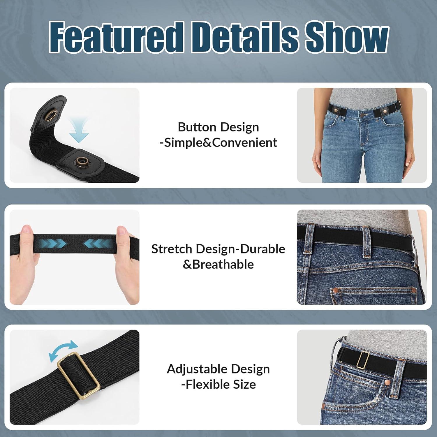 Cinturón Elástico Sin Hebilla WERFORU 3 Pack Ajustable 89-135 cm