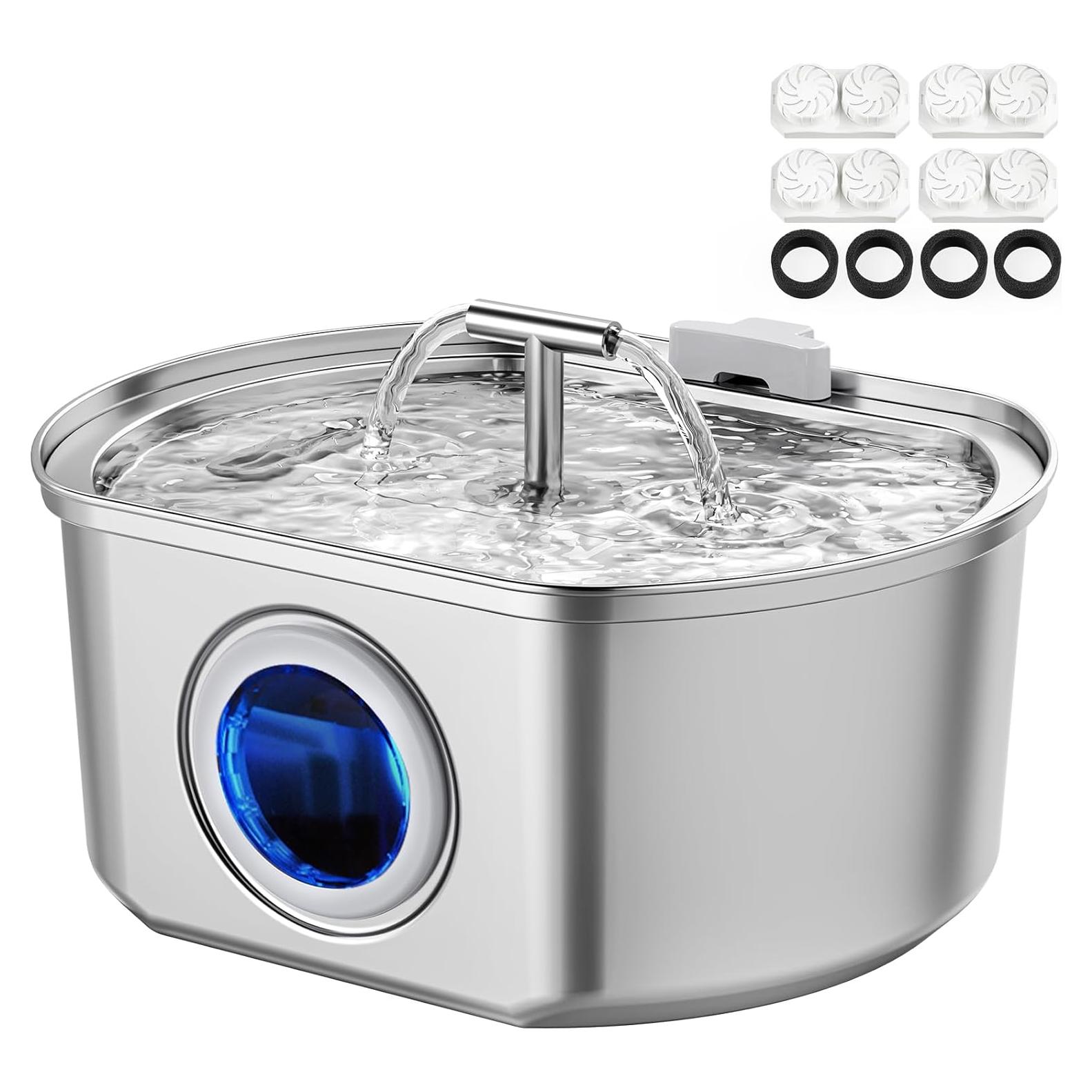 Fuente de Agua para Gatos Neareal 3.2L Acero Inoxidable con Filtros