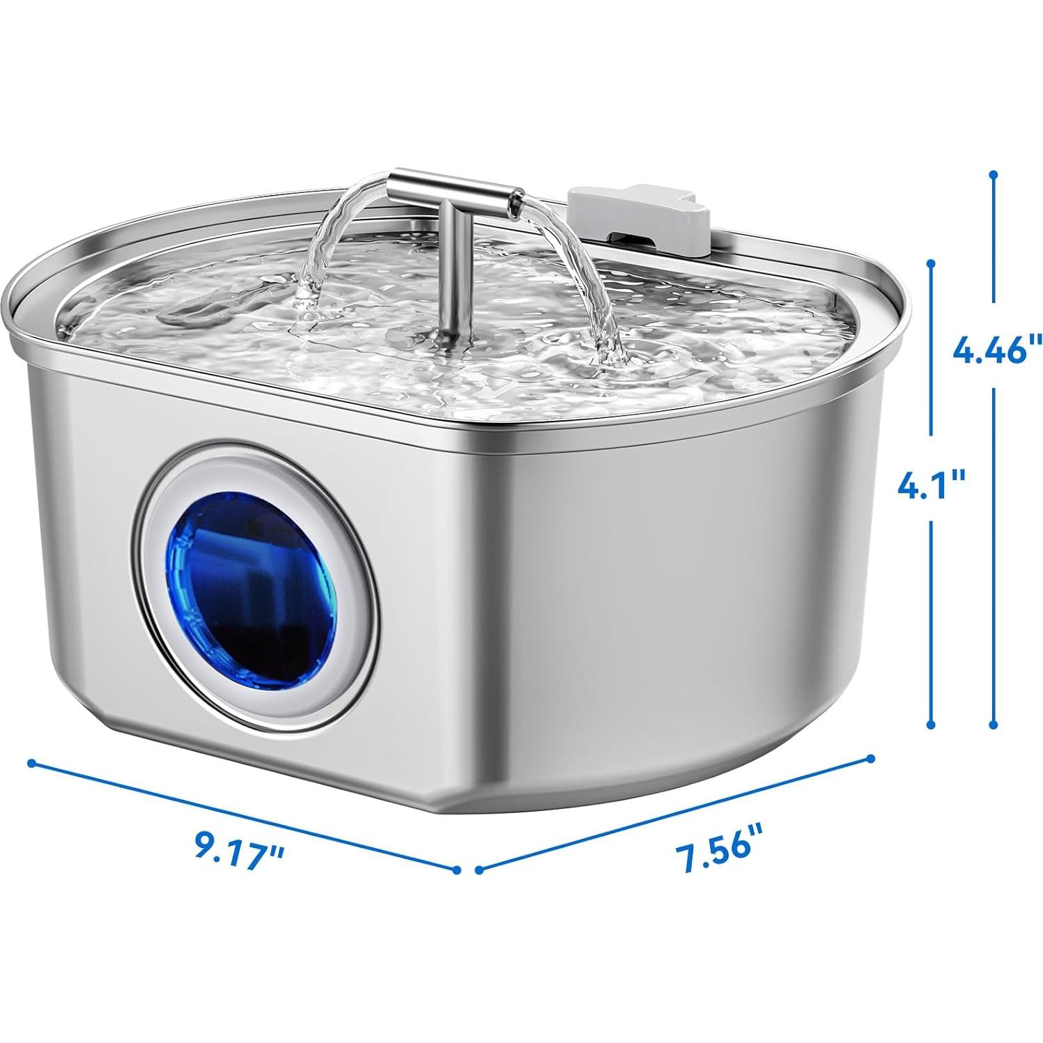 Fuente de Agua para Gatos Neareal 3.2L Acero Inoxidable con Filtros