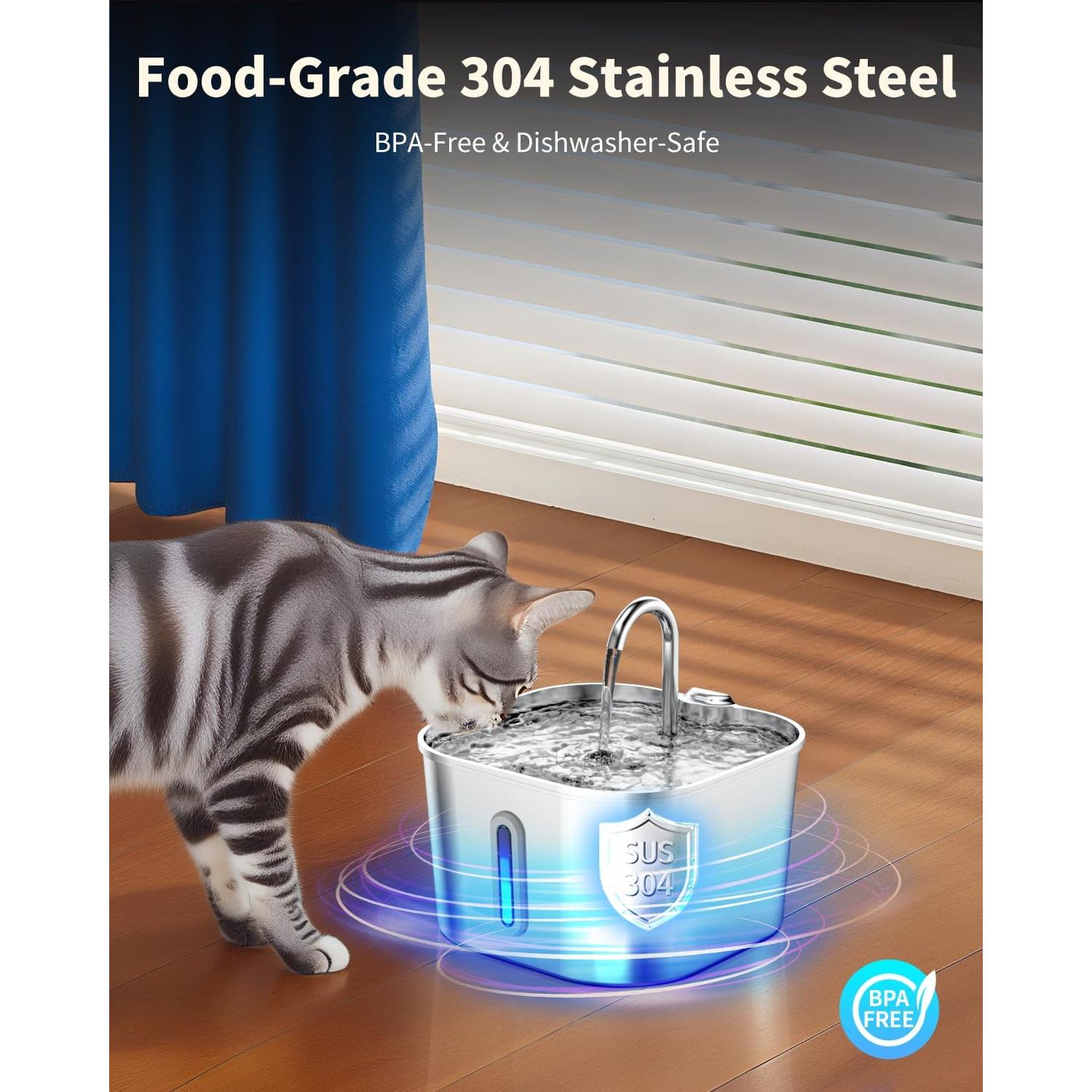 Fuente de Agua Automática para Gatos Lawfery 2.2L Acero Inoxidable