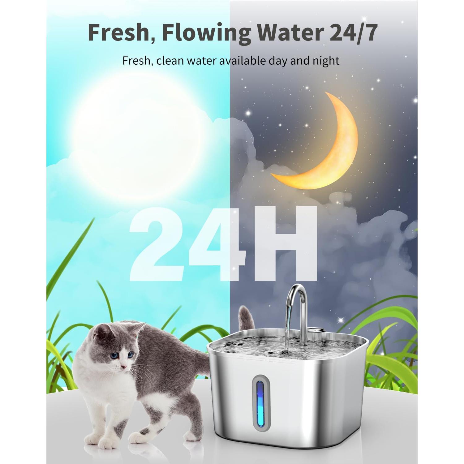 Fuente de Agua Automática para Gatos Lawfery 2.2L Acero Inoxidable