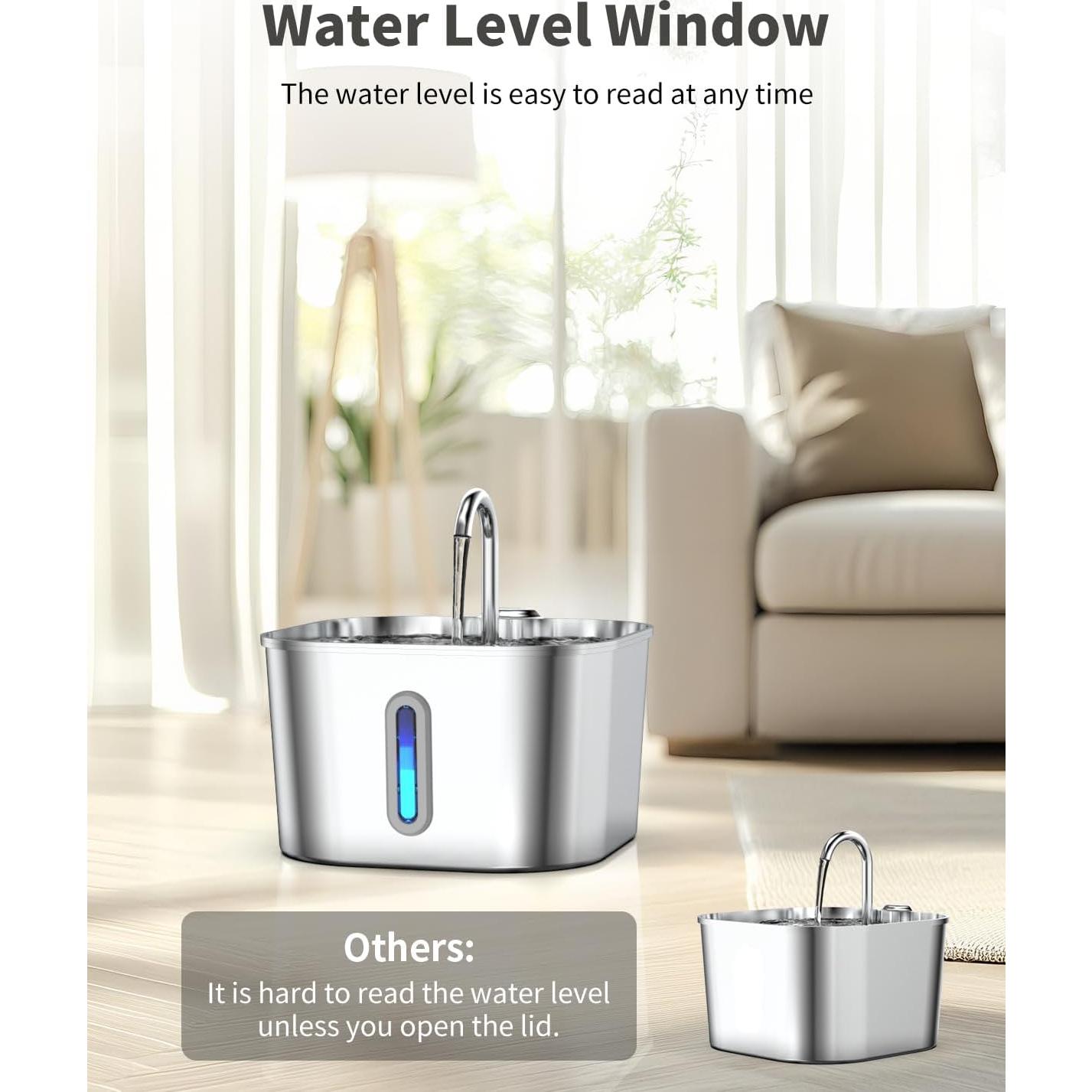 Fuente de Agua Automática para Gatos Lawfery 2.2L Acero Inoxidable