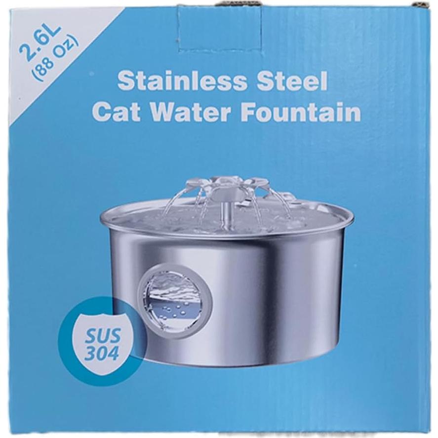 Fuente de Agua para Gatos IHOUONE 2.6L Acero Inoxidable con 6 Filtros