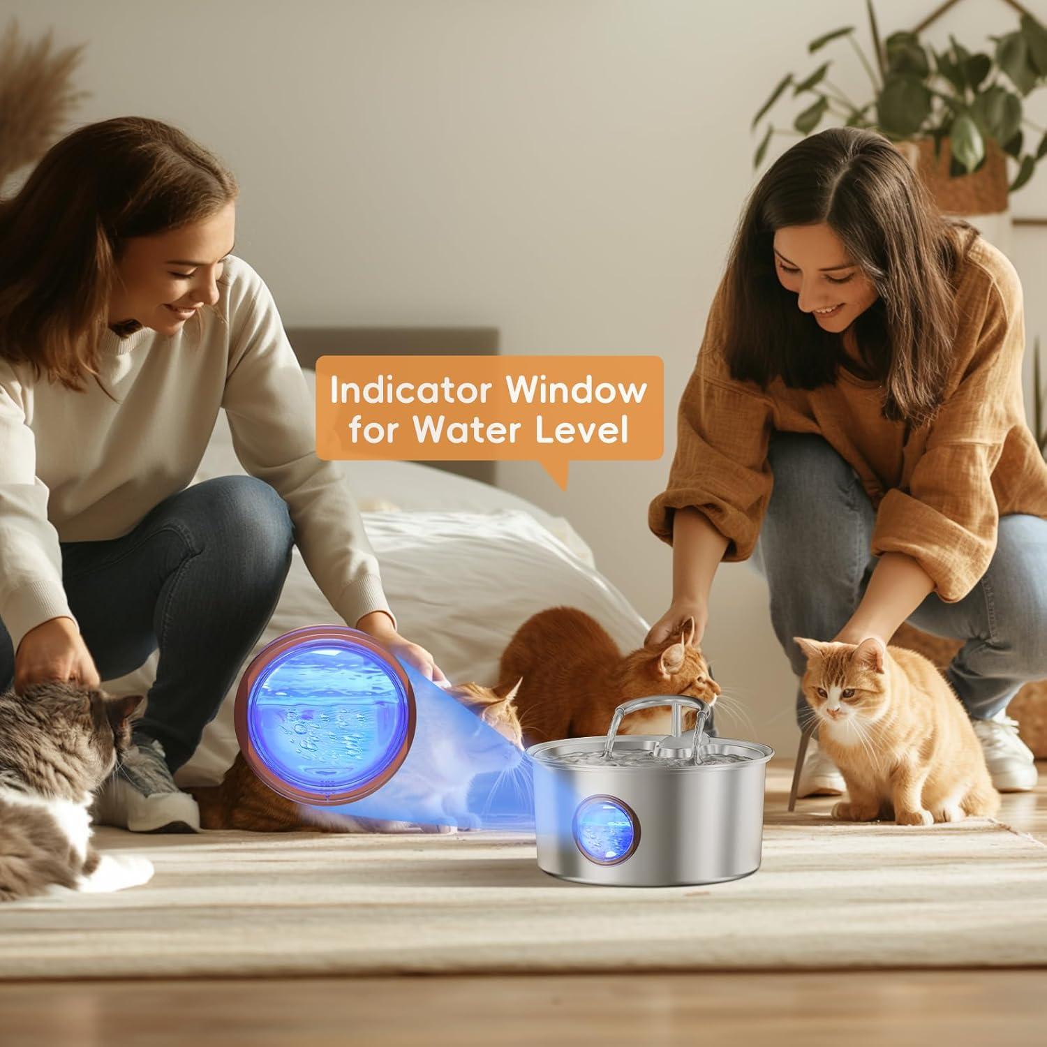 Fuente de Agua para Gatos Tomxcute Acero Inoxidable 3.2L