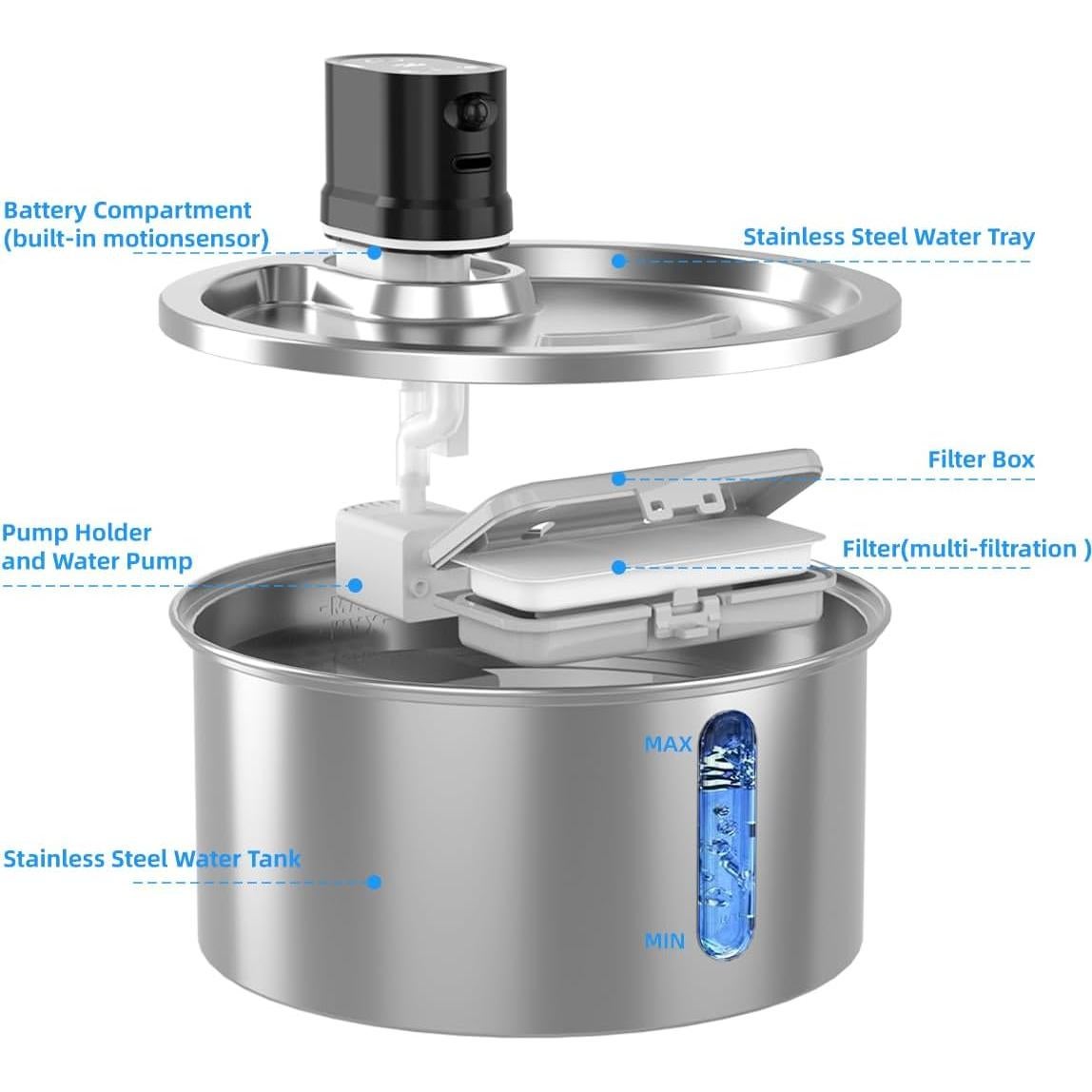 Fuente de Agua Inalámbrica Jzla Pro 3.2L Acero Inoxidable