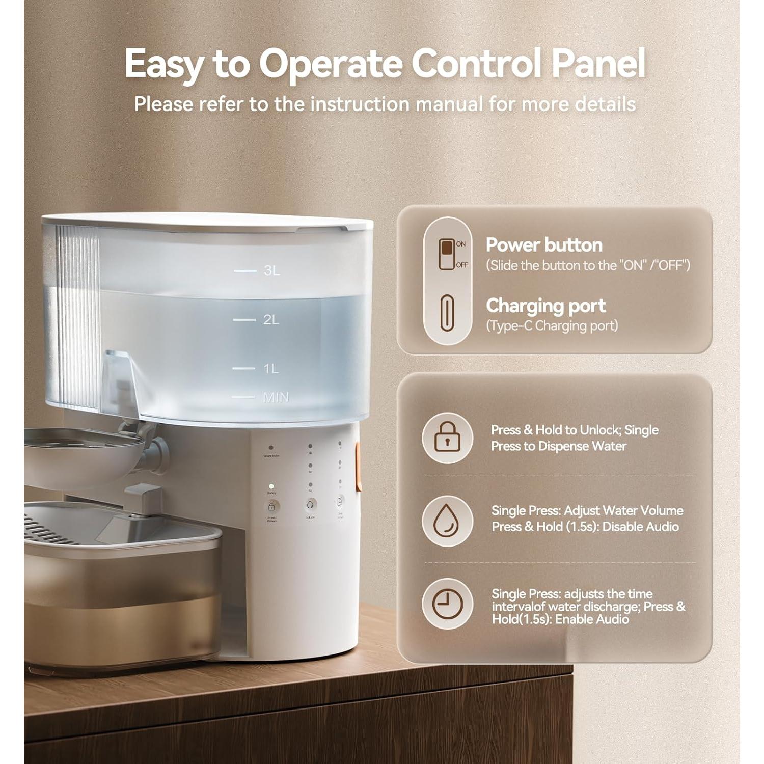 Fuente de Agua Inalámbrica FEELNEEDY 3.5L Acero Inoxidable