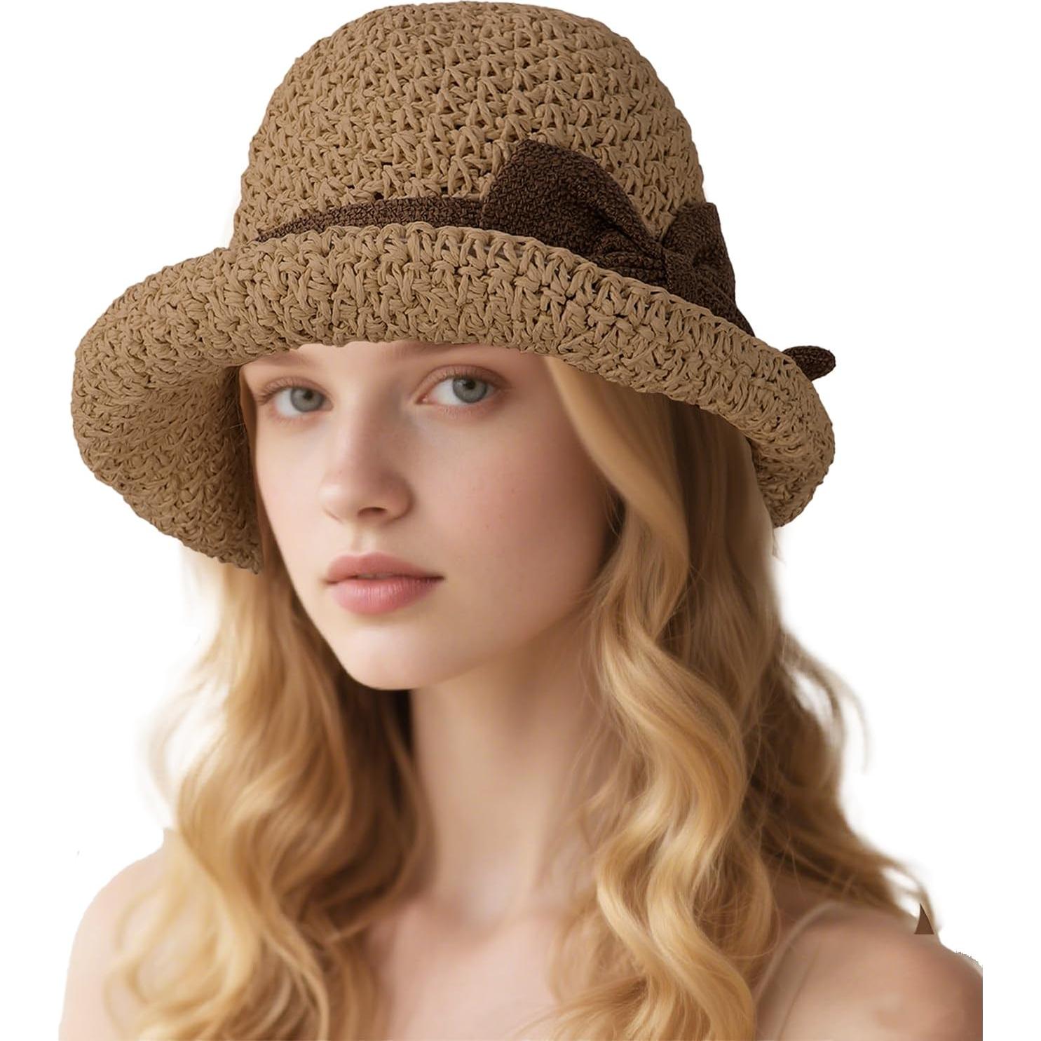 Sombrero de paja plegable para mujer UPF 50+ ala ancha 7.5cm