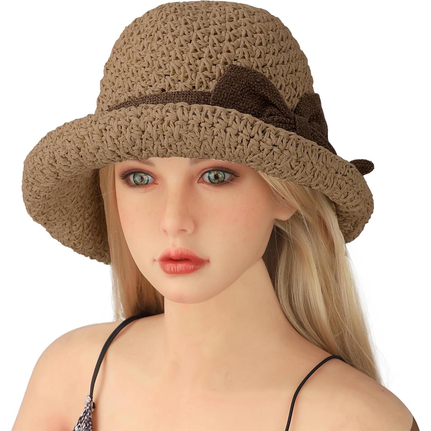 Sombrero de paja plegable para mujer UPF 50+ ala ancha 7.5cm