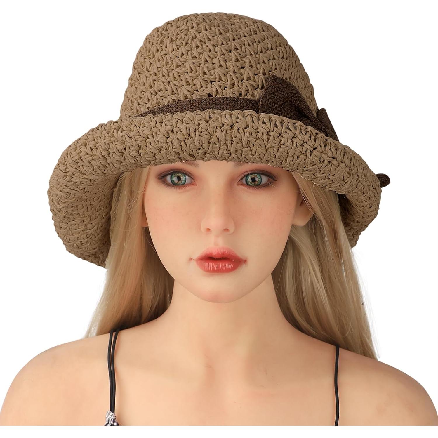 Sombrero de paja plegable para mujer UPF 50+ ala ancha 7.5cm