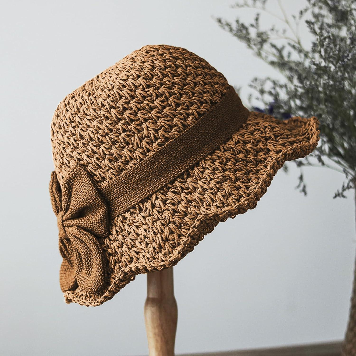 Sombrero de paja plegable para mujer UPF 50+ ala ancha 7.5cm