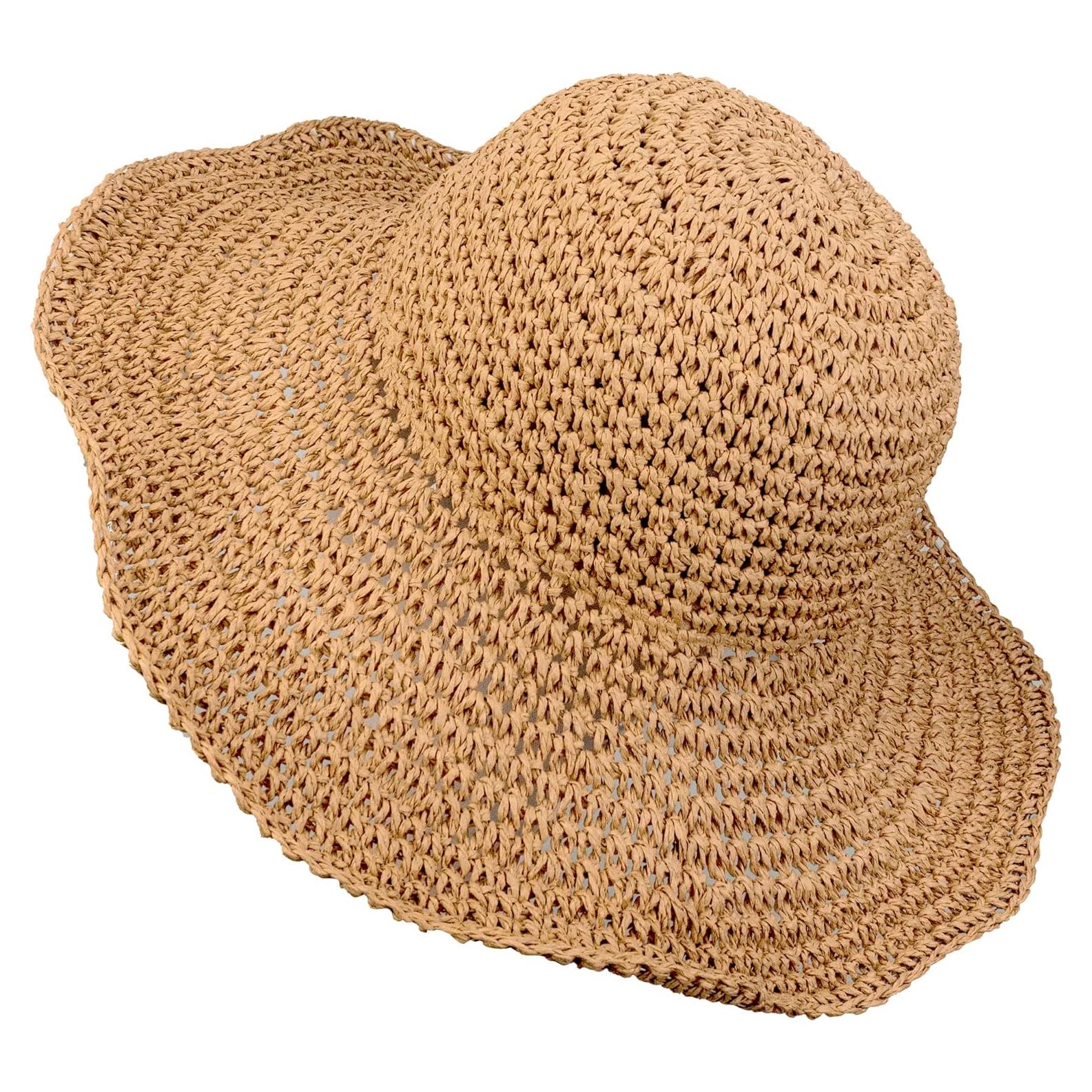 Sombrero de Paja Flexible para Mujeres - Verano Mediano Caqui