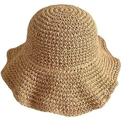 Sombrero de Paja Flexible para Mujeres - Verano Mediano Caqui