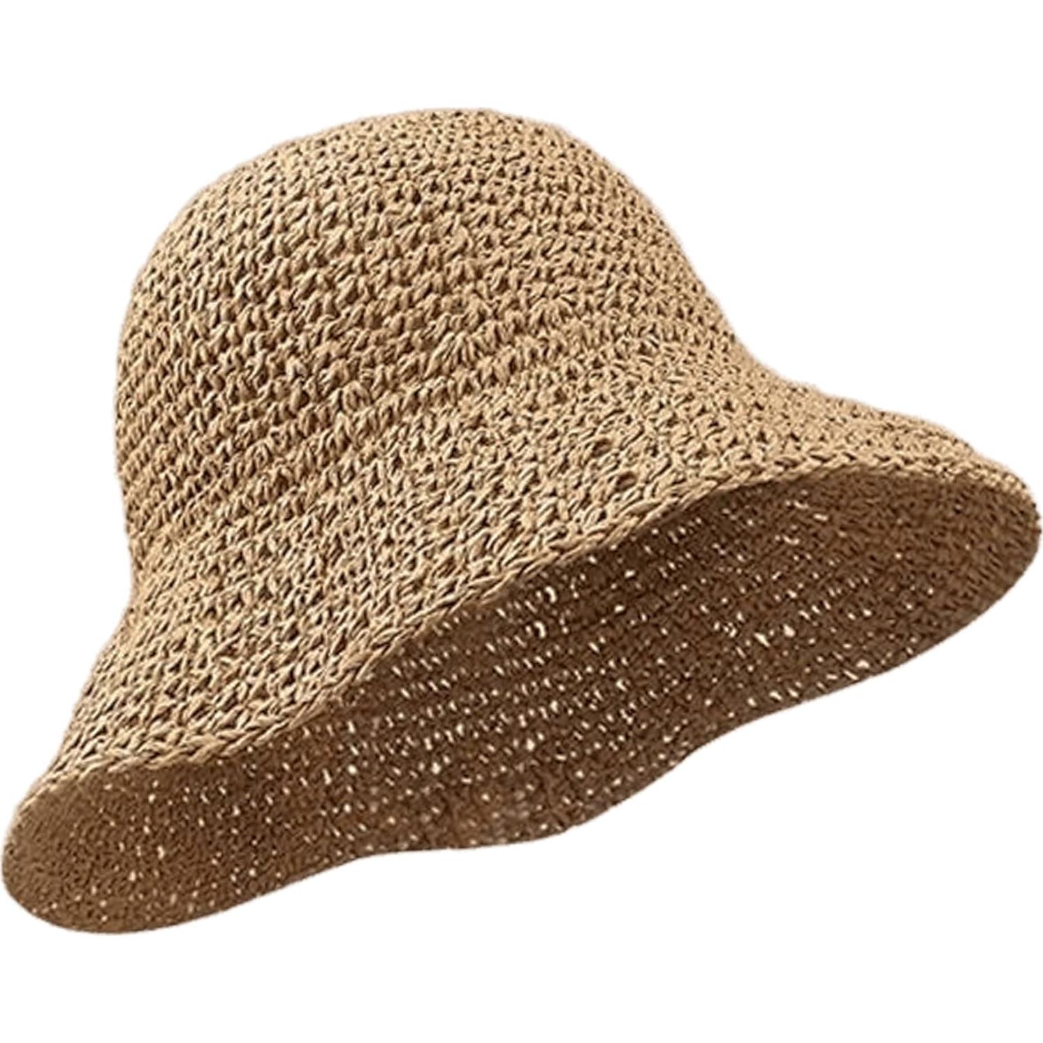 Sombrero de Paja Flexible para Mujeres - Verano Mediano Caqui