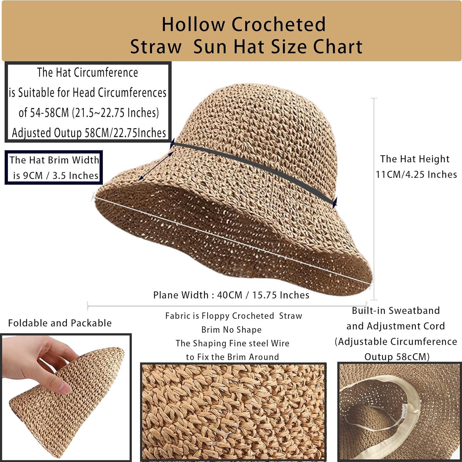 Sombrero de Paja Flexible para Mujeres - Verano Mediano Caqui