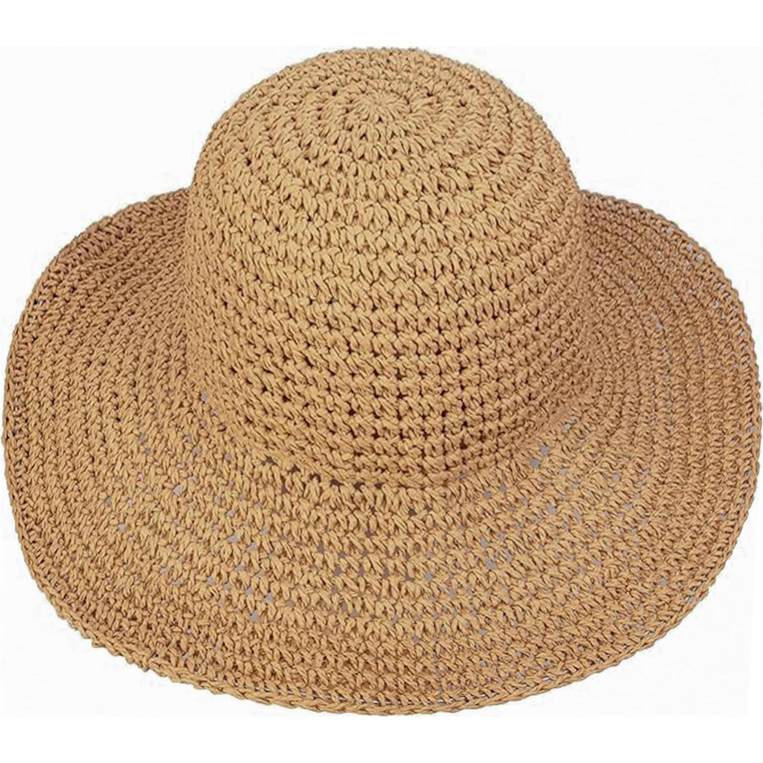 Sombrero de Paja Flexible para Mujeres - Verano Mediano Caqui