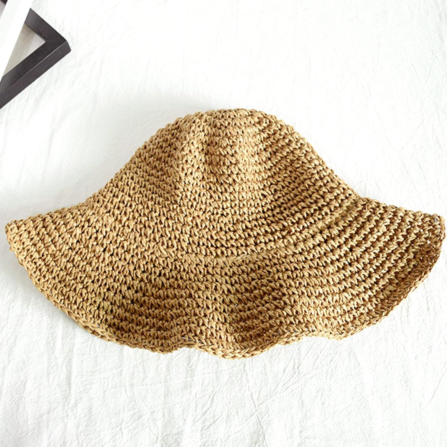 Sombrero de Paja Flexible para Mujeres - Verano Mediano Caqui