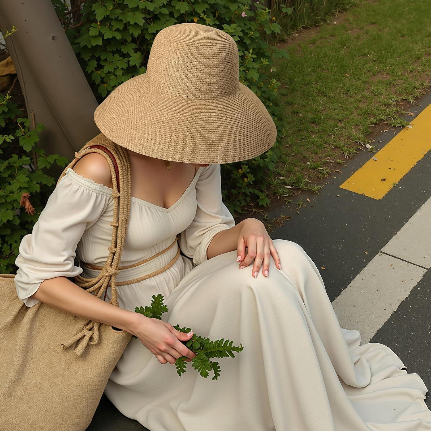Sombrero de Playa Plegable de Paja para Mujeres - Protección UV