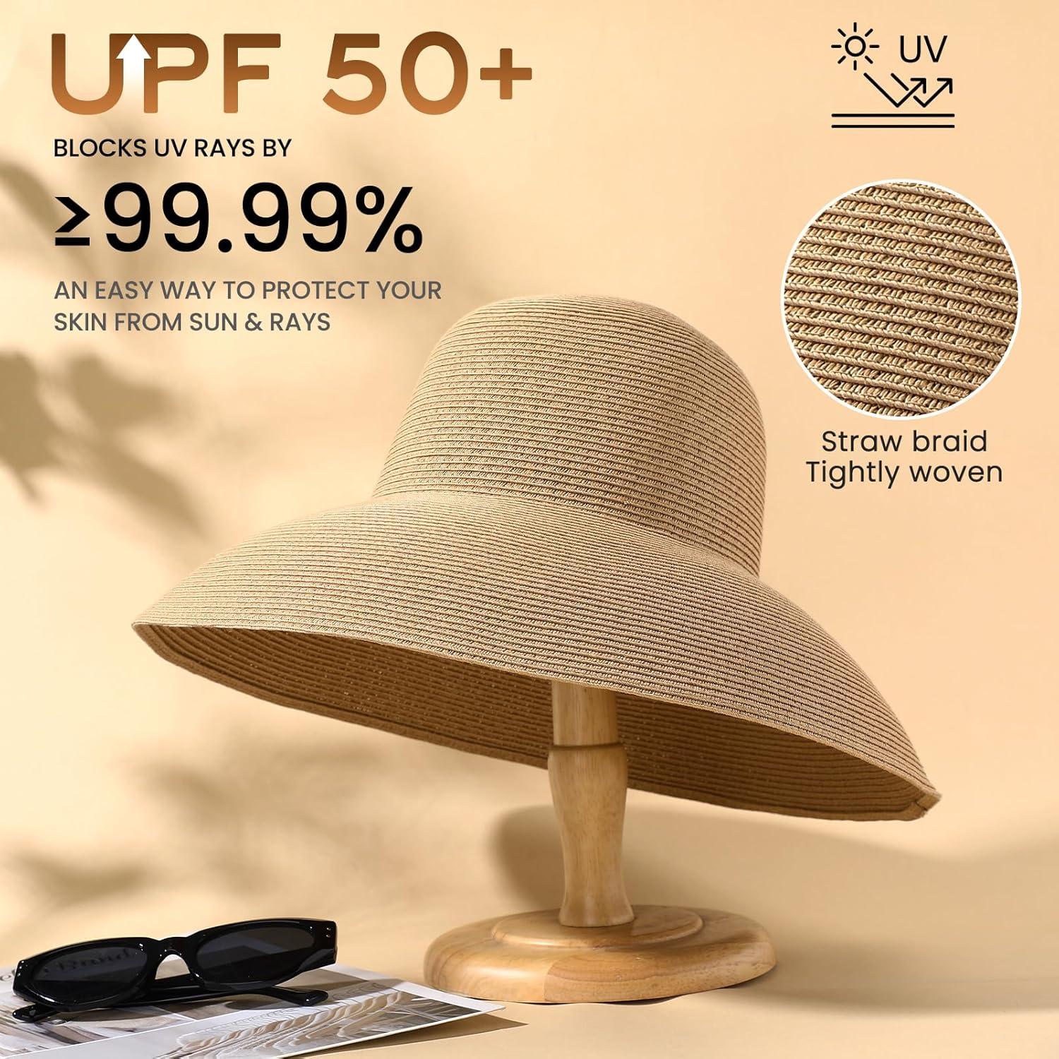 Sombrero de Playa Plegable de Paja para Mujeres - Protección UV