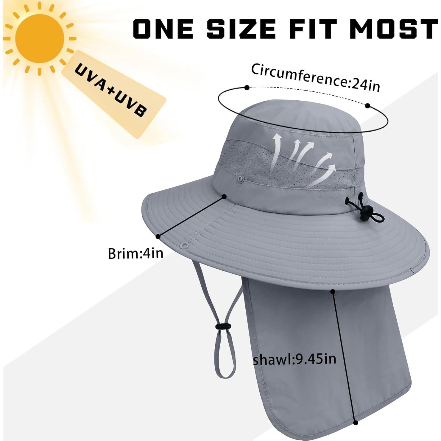 Sombrero de sol UPF50+ unisex gris oscuro con solapa