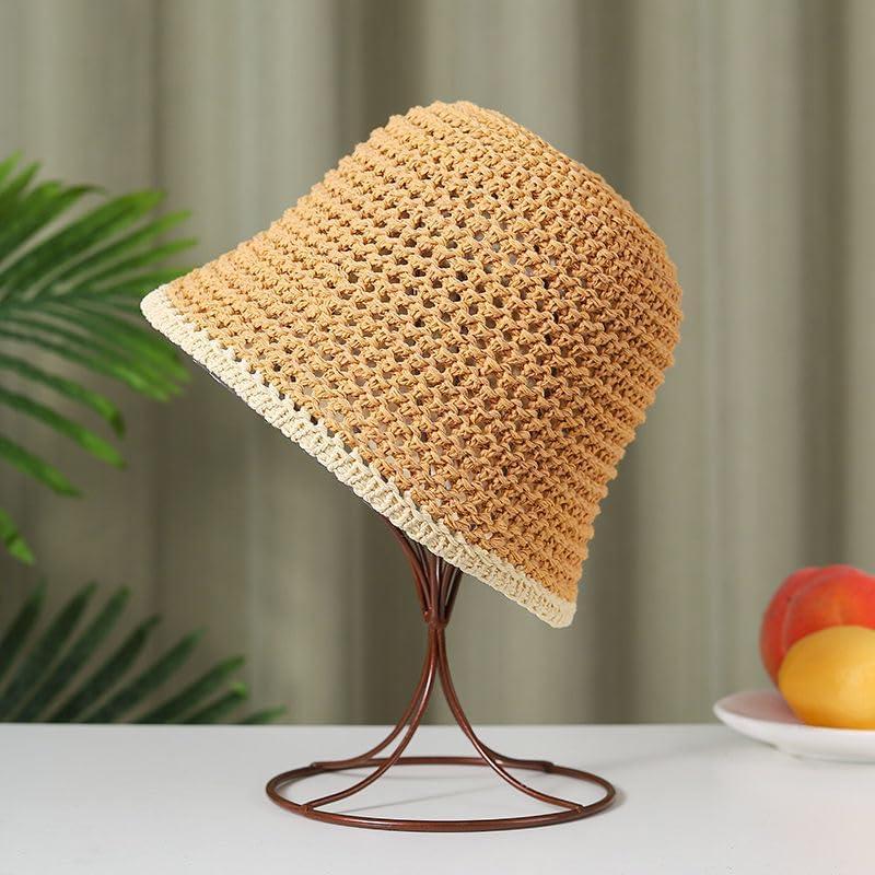 Sombrero de Paja Natural con Protección Solar Talla Única Caqui