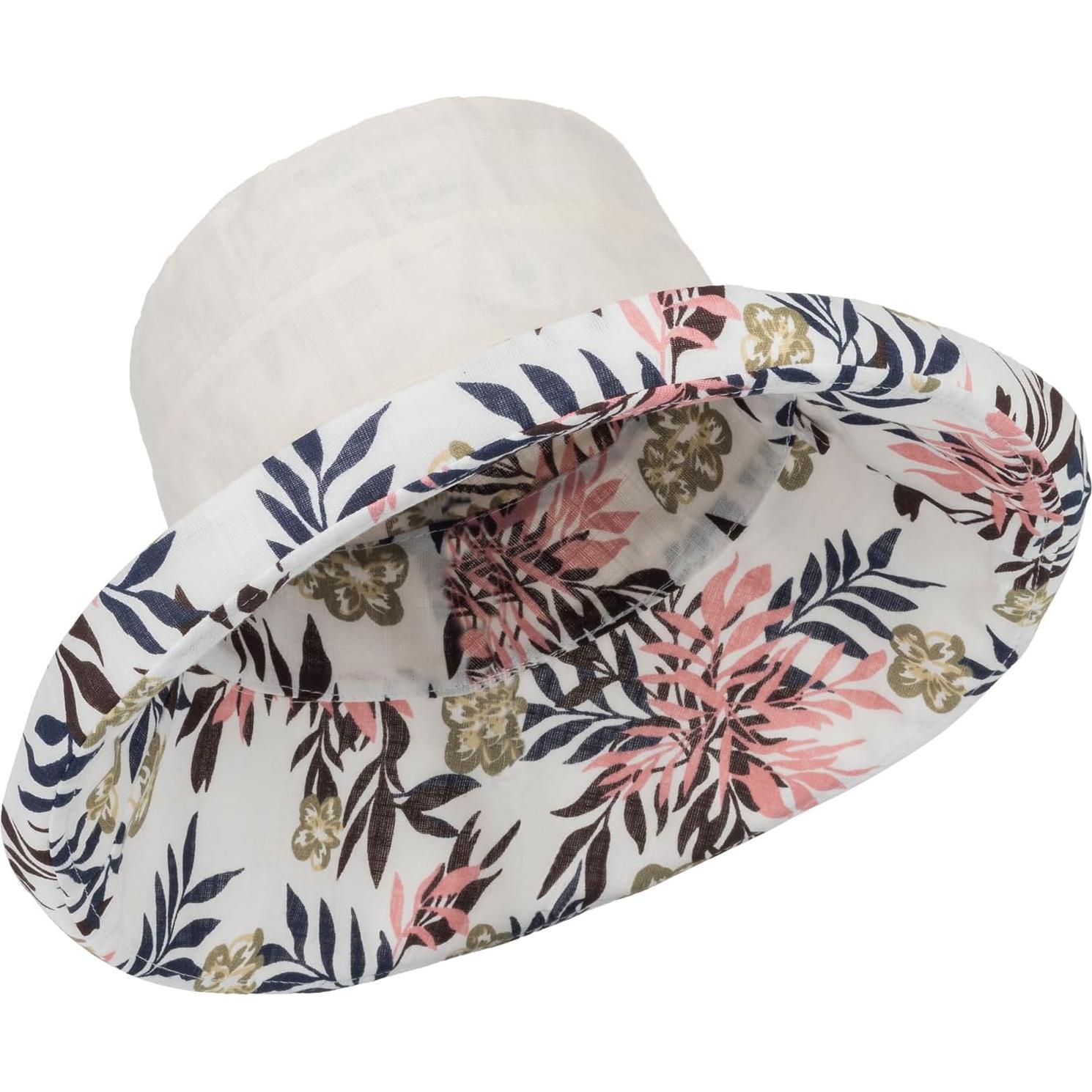Sombrero de Sol Plegable Reversible Mujer Protección UV Beige Floral
