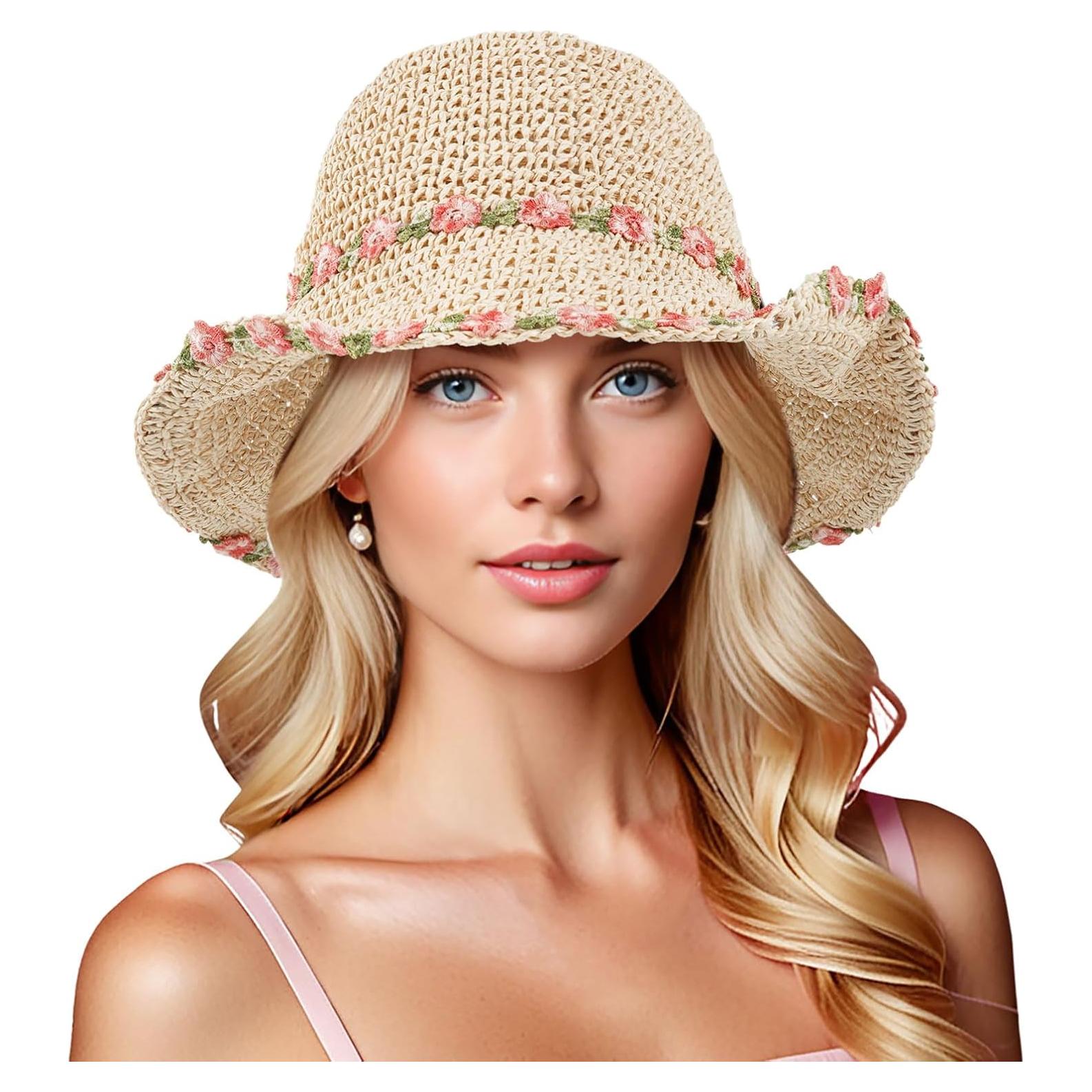 Sombrero de Paja DOCILA Floral para Mujeres - Plegable y Ligero
