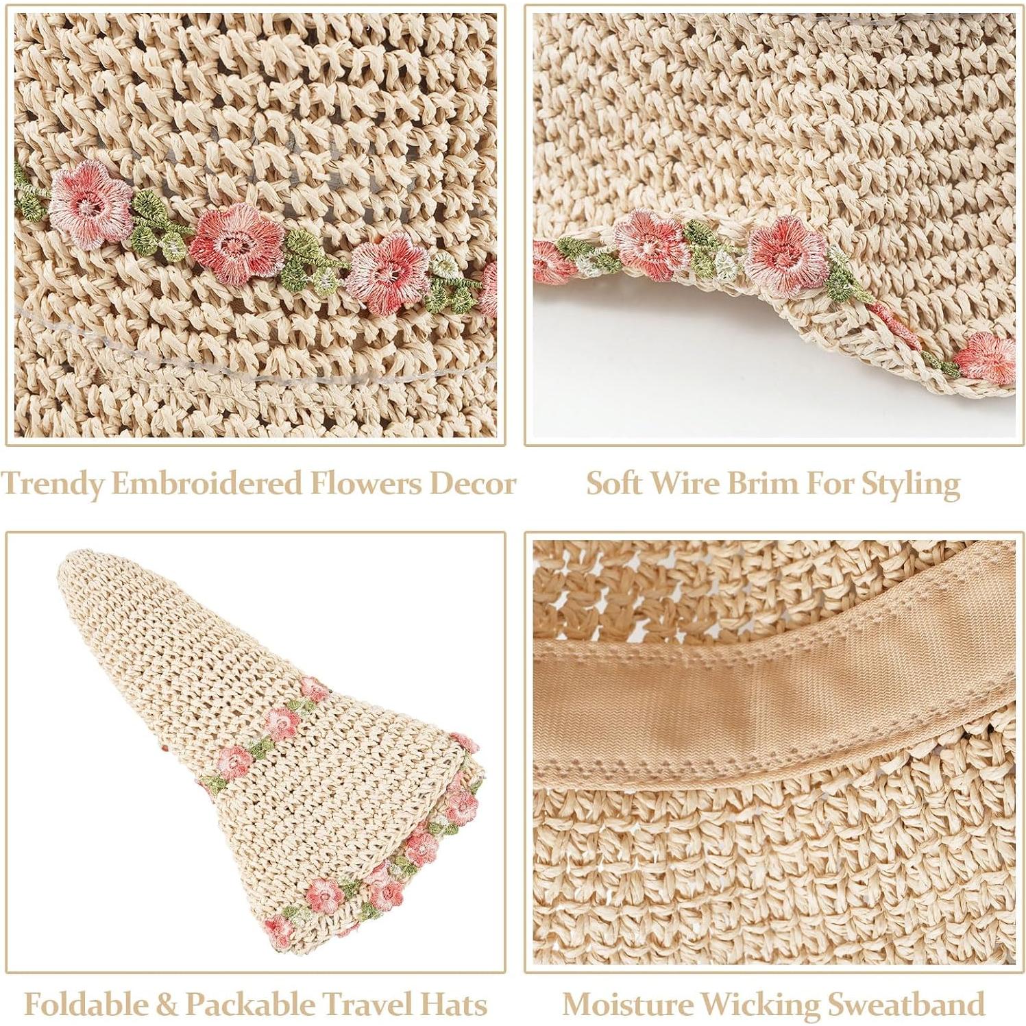 Sombrero de Paja DOCILA Floral para Mujeres - Plegable y Ligero