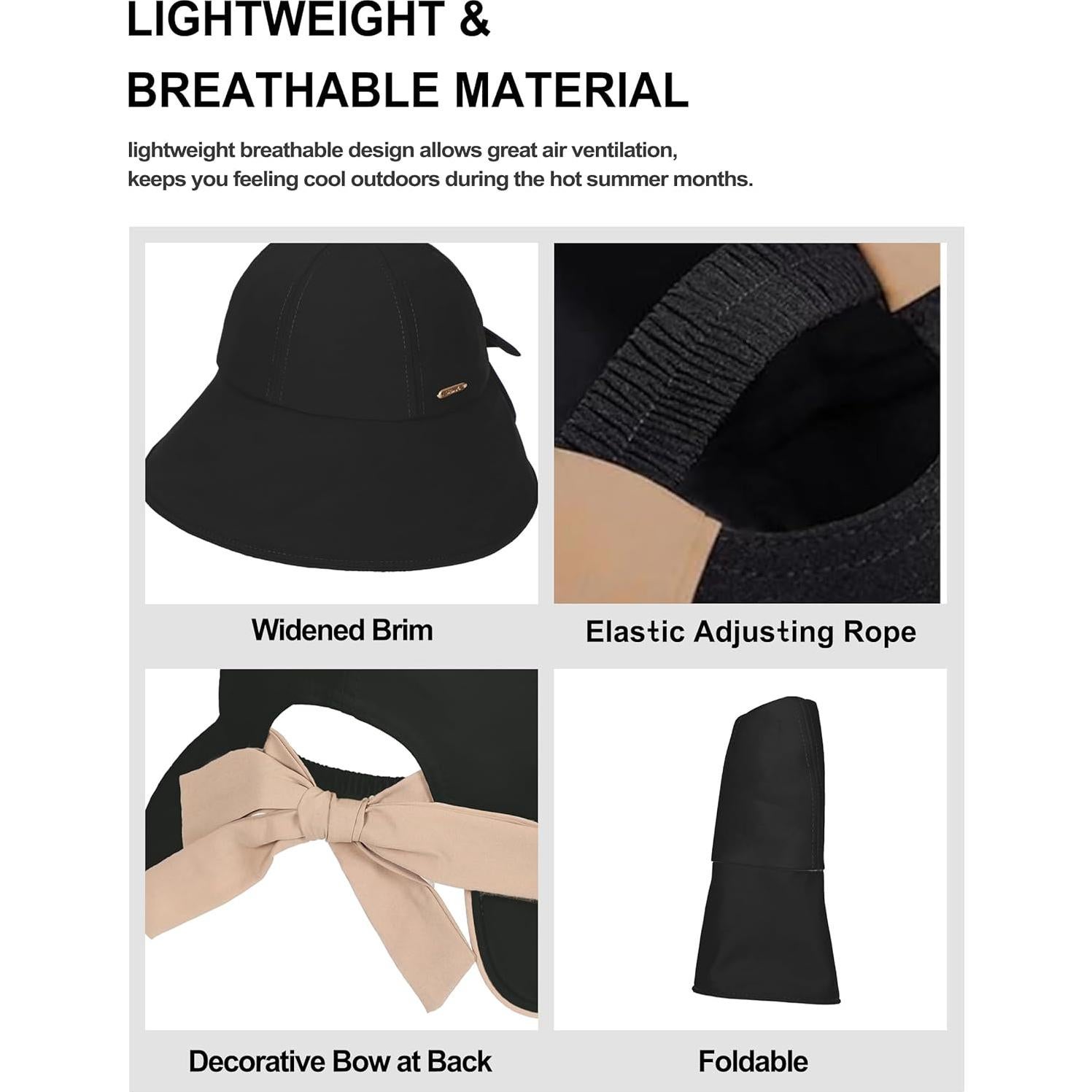 Sombrero de Sol Reversible para Mujeres UPF 50+ Negro