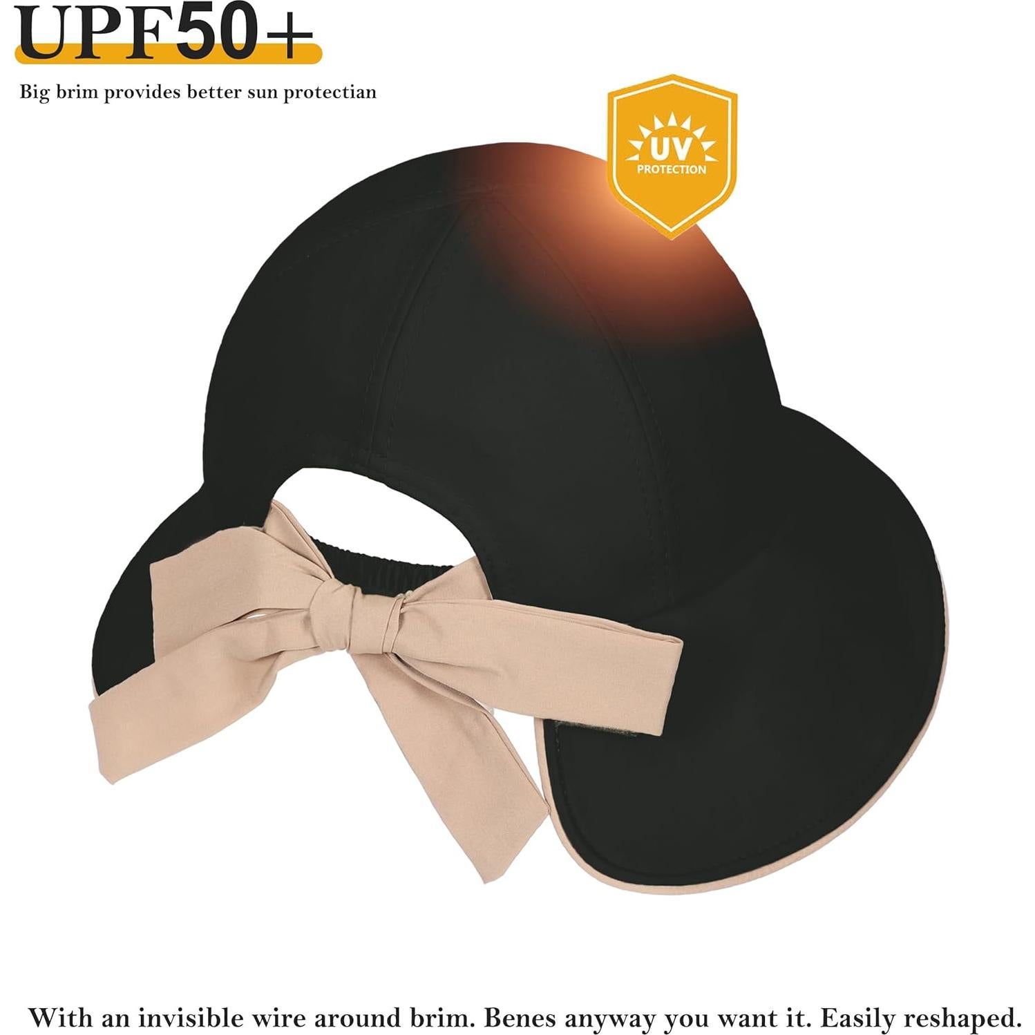 Sombrero de Sol Reversible para Mujeres UPF 50+ Negro
