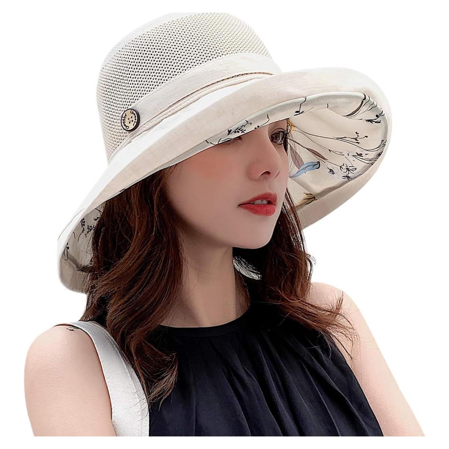 Sombrero de Pesca Plegable UV UPF 50+ para Mujeres Beige