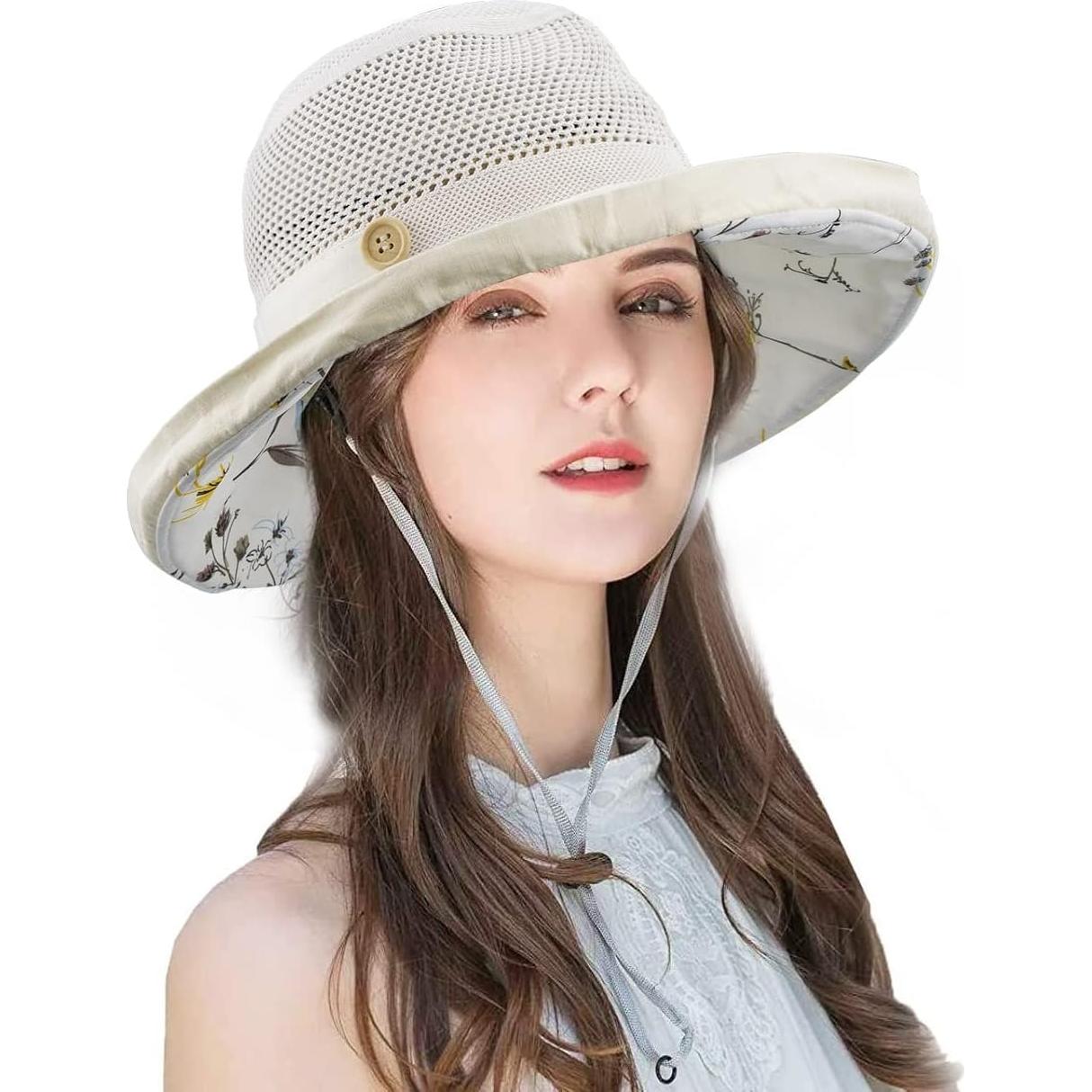 Sombrero de Pesca Plegable UV UPF 50+ para Mujeres Beige