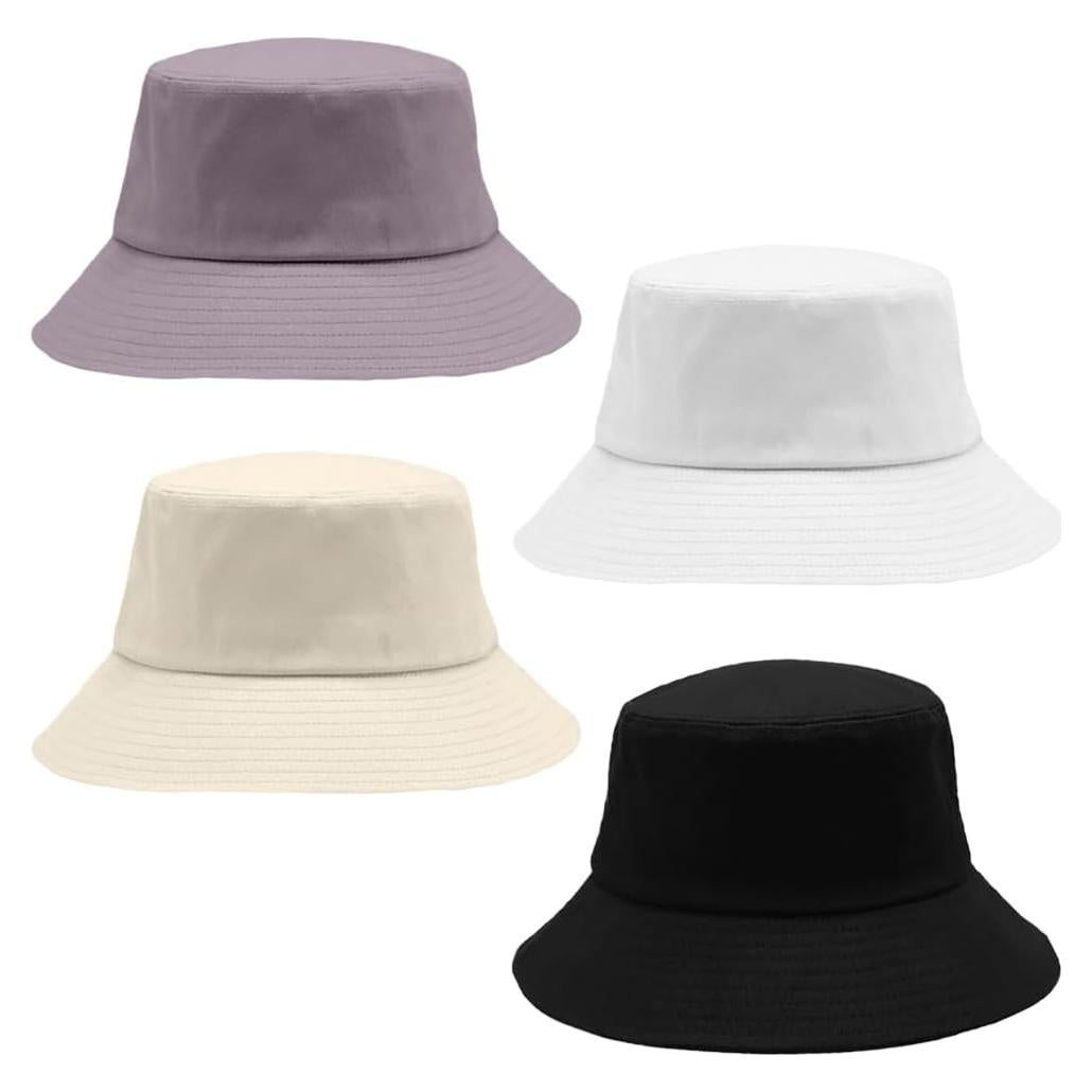 4 Sombreros de Cubo Algodón Unisex Protección Solar Negro