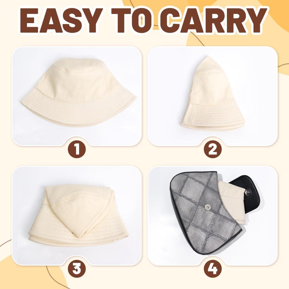 4 Sombreros de Cubo Algodón Unisex Protección Solar Negro