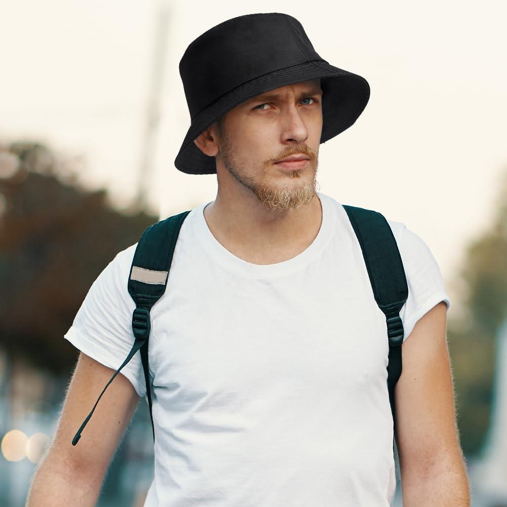 4 Sombreros de Cubo Algodón Unisex Protección Solar Negro