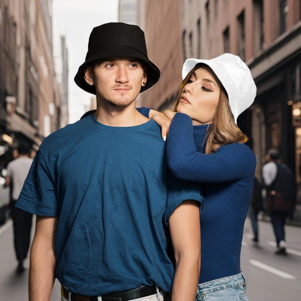 4 Sombreros de Cubo Algodón Unisex Protección Solar Negro