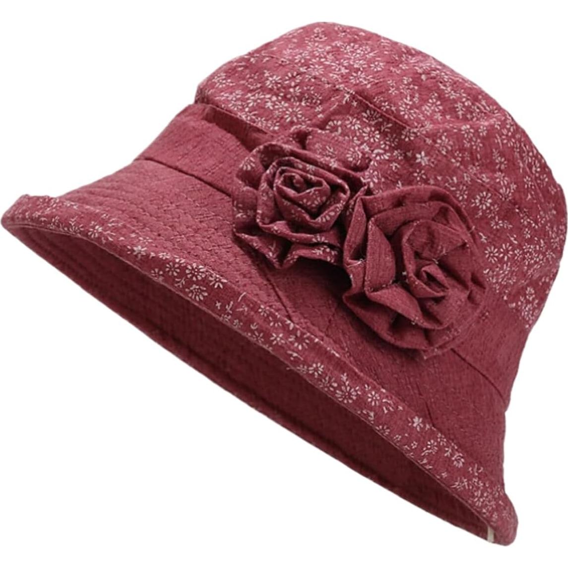 Sombrero de Sol de Ala Ancha YEKEYI para Mujeres - Rojo Vino