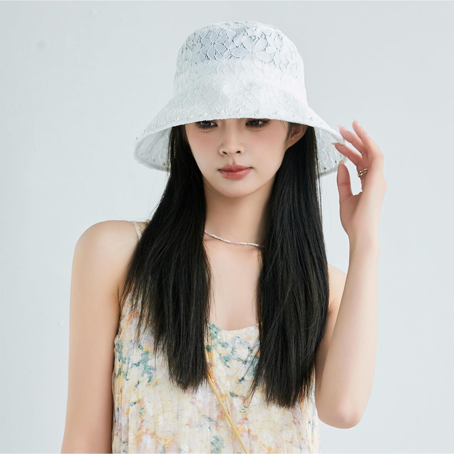 Sombrero de Sol de Ala Ancha para Mujer - Protección UV - Blanco