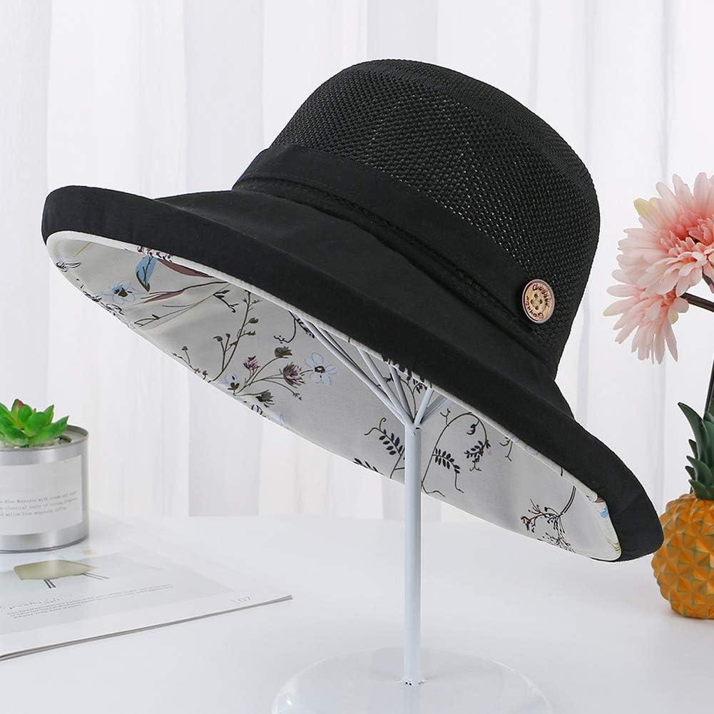 Sombrero de Sol Plegable UV para Mujeres - Floral Negro Mediano