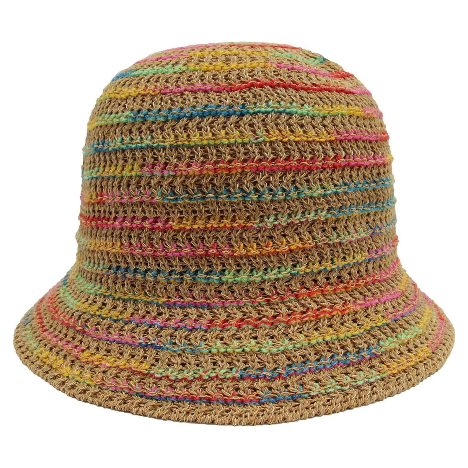 Sombrero de sol de paja tejido para mujer - Plegable Caqui