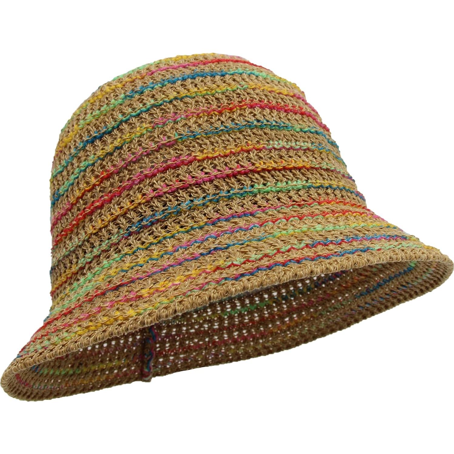Sombrero de sol de paja tejido para mujer - Plegable Caqui