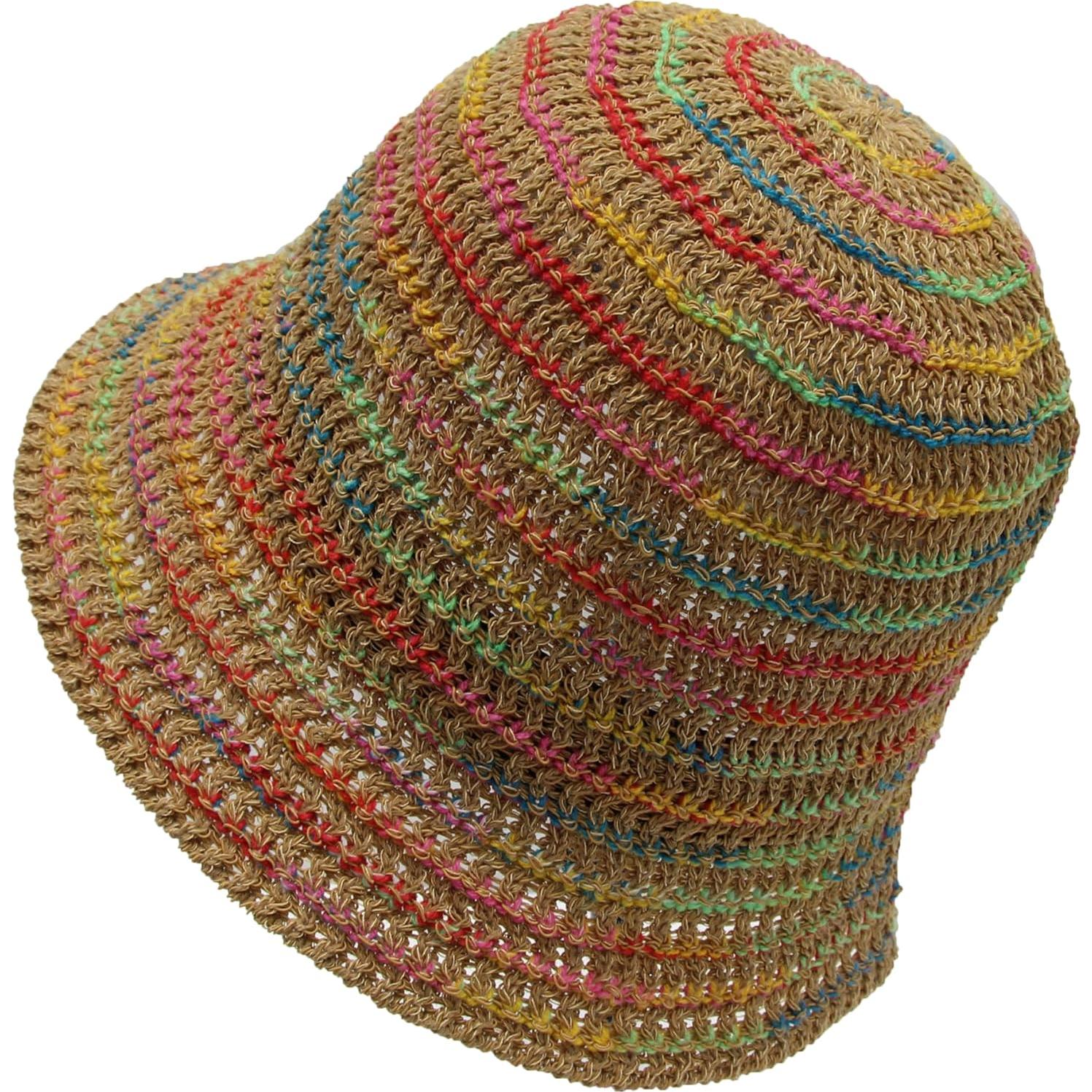 Sombrero de sol de paja tejido para mujer - Plegable Caqui